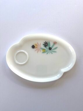 Vintage Atomic Flower Leaf Snack Plate Federal Milk Glass Pastel Marijuana Tray